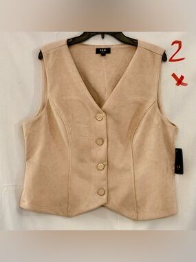 AUW Neutral Beige Suede-Look Button Vest
